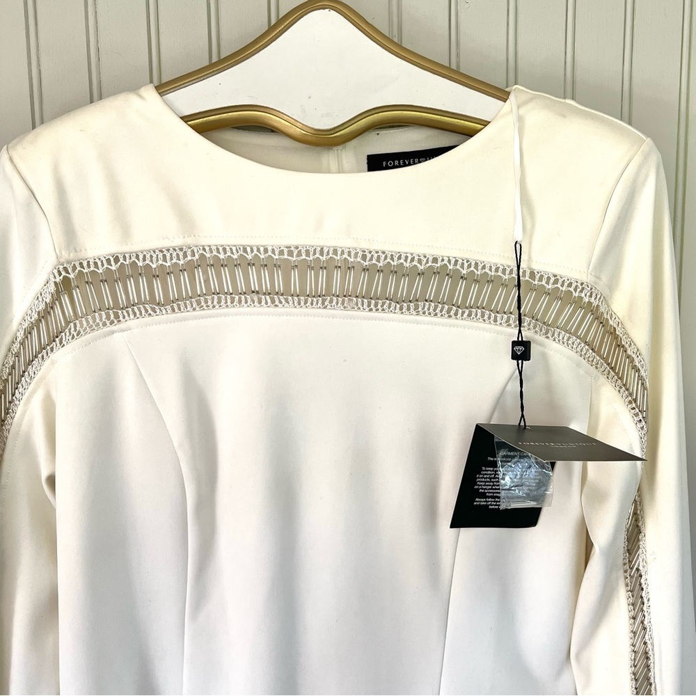 Forever Unique NWT Cream Beaded Sleeve Short Sheath Cocktail Dress - Picture 2 of 10